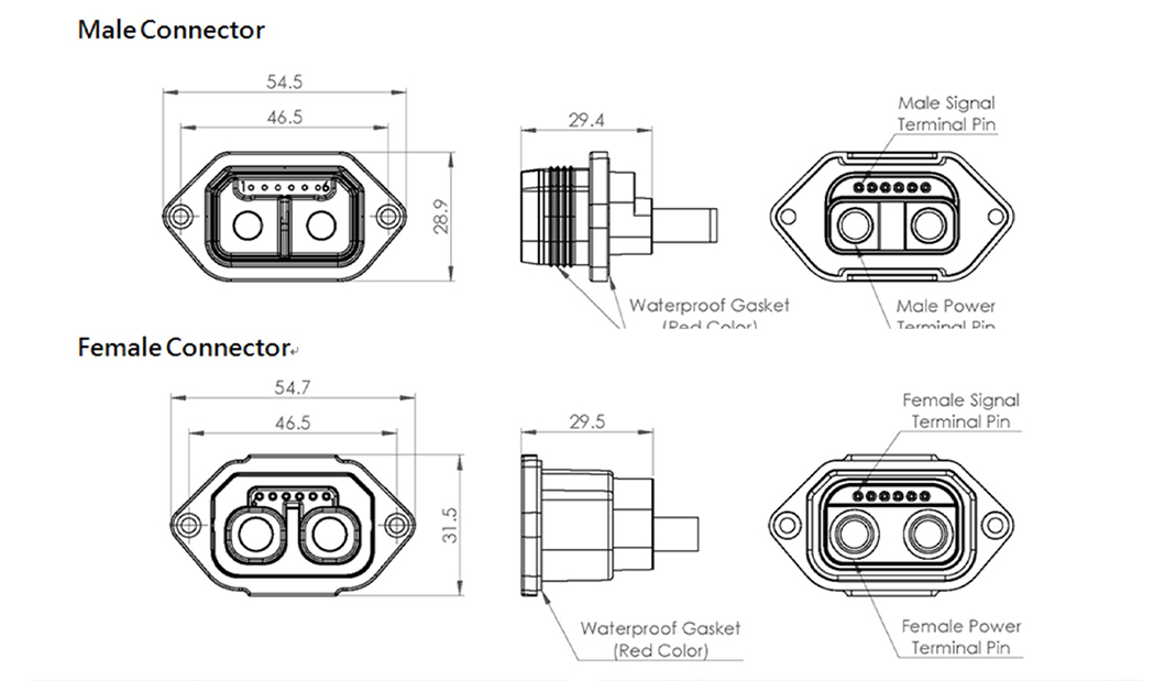 D1 Waterproof Connector & Wire Harness Assy (80A), AVIN-IP68/IP66 Specification